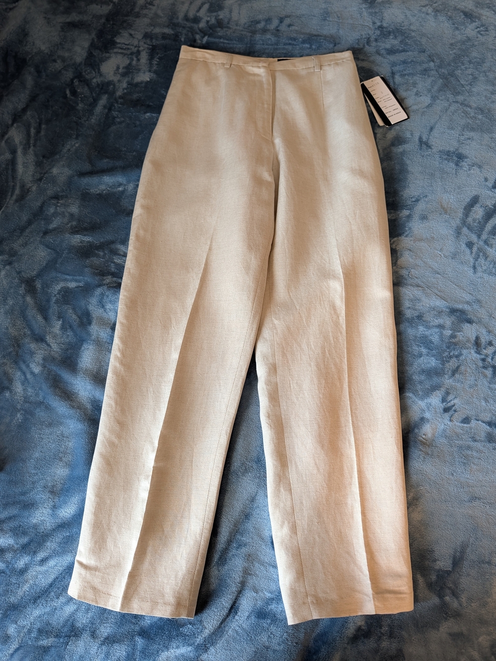 High-Rise Straight-Leg Linen Blend Lined Pants in Light Beige Vintage
